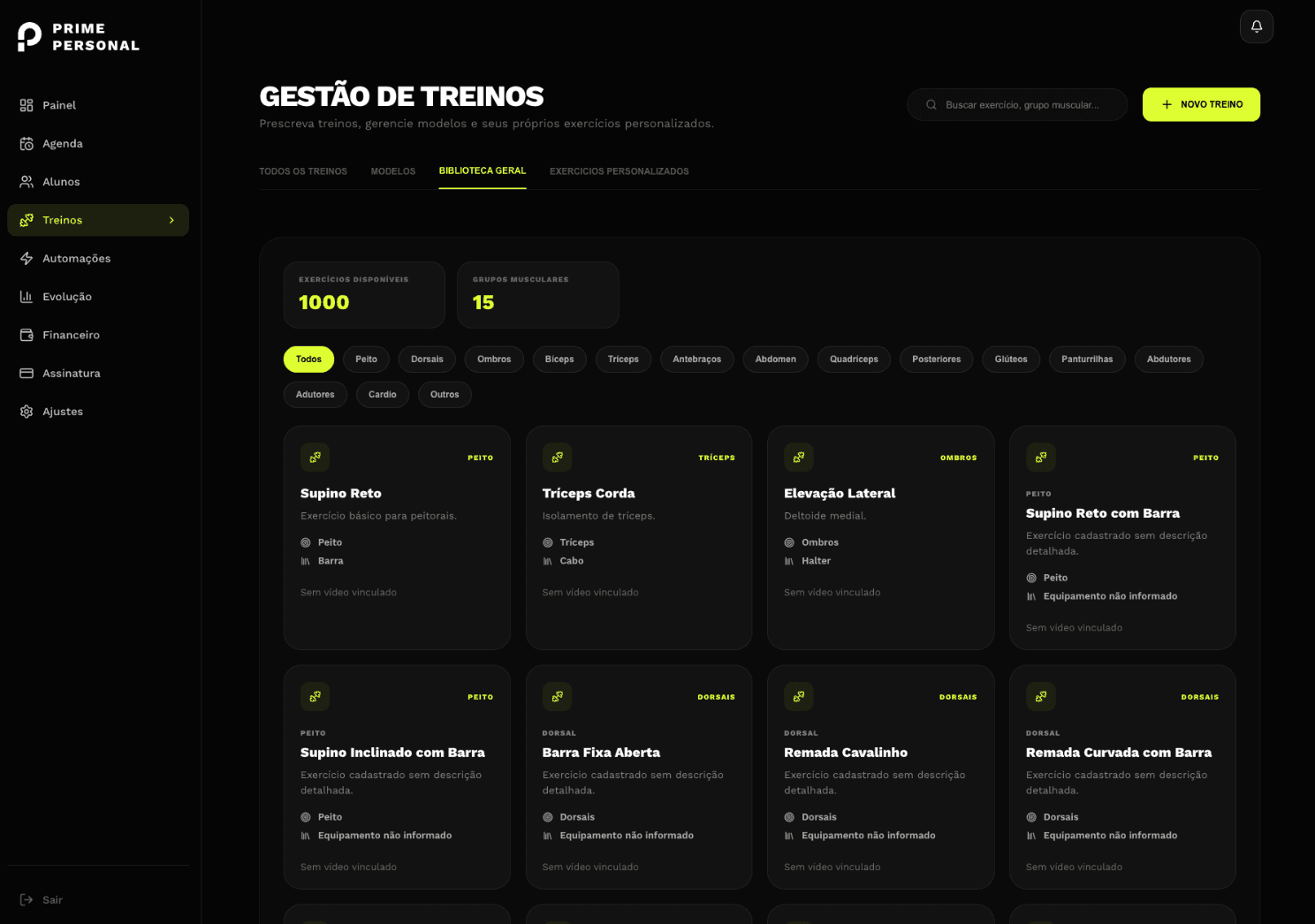 Montador de Treino na Web